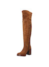 Botas de cuero camel para mujer, estilo casual, con tacón bloque de 8.5 cm y punta redonda.