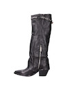 Botines de mujer en cuero negro con strap decorativo, perfectos para ocasiones nocturnas.