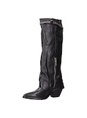 Botas de cuero negro para mujer con diseño vaquero y punta puntiaguda.