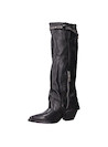 Botas de cuero negro para mujer con diseño vaquero y punta puntiaguda.