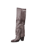 Bota gris de cuero para mujer, estilo urbano, con taco bloque de 7.5 cm, ideal para looks contemporáneos.