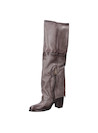 Bota gris de cuero para mujer, estilo urbano, con taco bloque de 7.5 cm, ideal para looks contemporáneos.