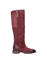 Bota alta de mujer en cuero burdeos, taco bloque de 3 cm para comodidad y estilo.
