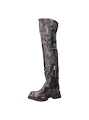 Bota alta de cuero negro para mujer, estilo urbano, con detalles metálicos y acabado brillante.