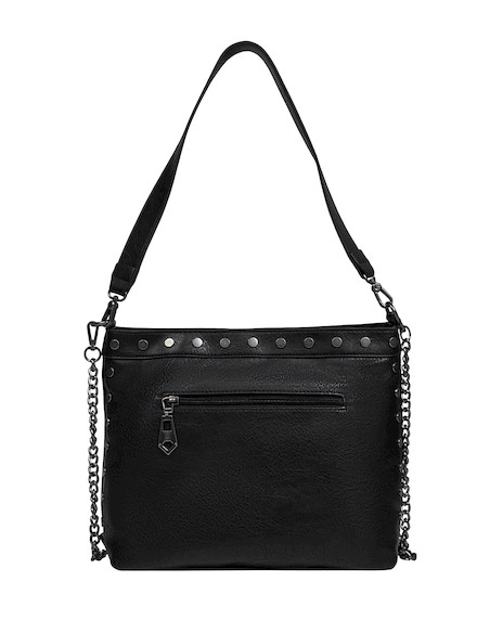 Tote bag negra de mujer con medidas de 26 cm x 33 cm x 11 cm, práctica y funcional.