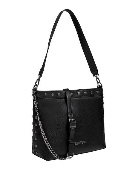 Tote bag negra de mujer con cierre metálico, perfecta para llevar lo esencial al trabajo o la escuela.