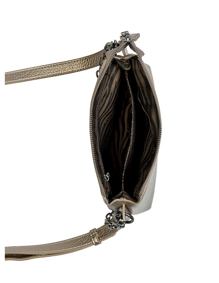 Bandolera de mujer en color oro con textura graneada, ideal para ocasiones de fiesta.