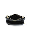 Bandolera negra de mujer en PU texturizado, ideal para fiestas, con detalles metálicos y correa ajustable.