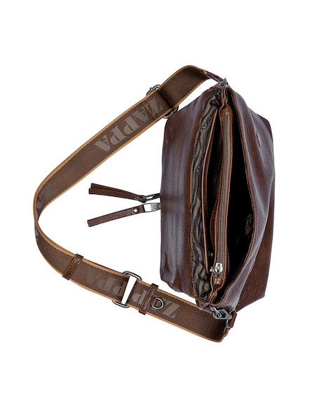 Bandolera mujer color moro de PU con textura, estilo casual, ideal para uso diario.
