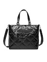 Tote bag negra con correa tipo cadena y hebillas sofisticadas.