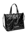 Tote bag negra elegante, ideal para actividades académicas y laborales.