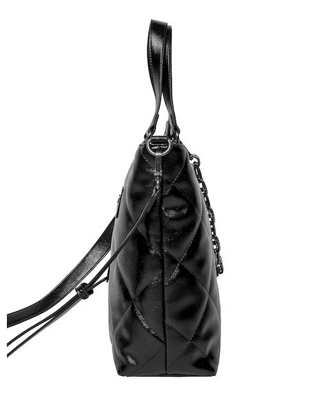 Tote bag negra con strap extraíble y dos bolsillos prácticos.