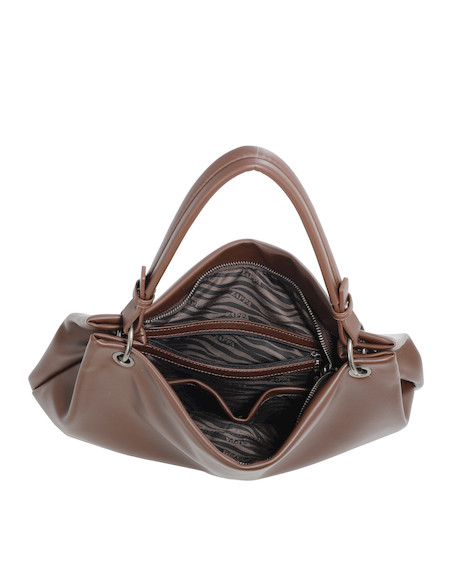 Tote bag de PU en color café con correa ajustable y extraíble, perfecta para el trabajo o la universidad.