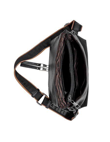 Bandolera negra de mujer en PU con textura, ideal para un estilo casual y uso diario.