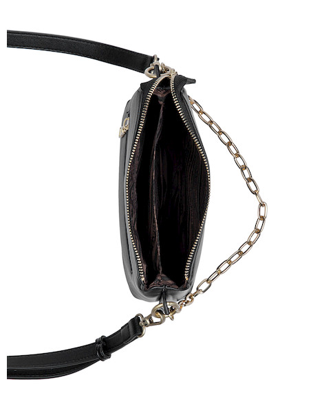 Bandolera negra de mujer con textura elegante, ideal para fiestas y ocasiones especiales.