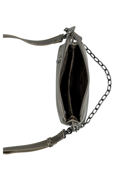 Bandolera Zappa color acero para mujer, estilo fiesta, diseño funcional con cierre y bolsillos.
