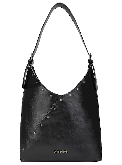 Tote bag negra de mujer con textura suave, combina funcionalidad y elegancia casual.