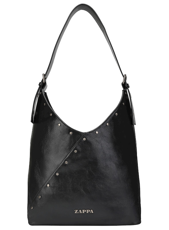 Tote bag negra de mujer con textura suave, combina funcionalidad y elegancia casual.