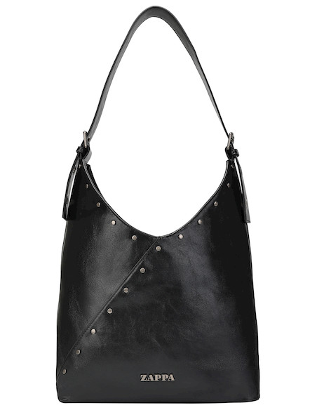 Tote bag negra de mujer con textura suave, combina funcionalidad y elegancia casual.