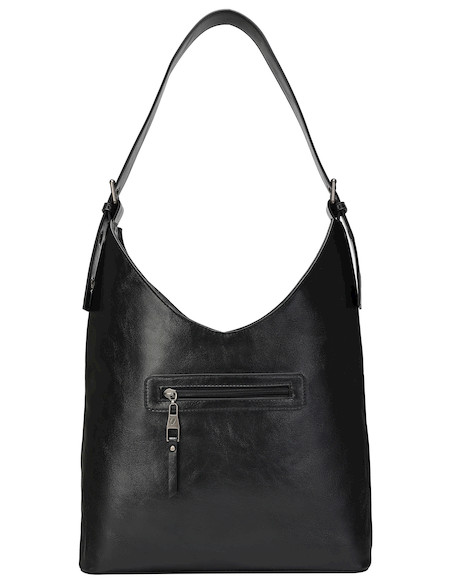 Diseño moderno de tote bag negra con correa ajustable, ideal para actividades diarias.