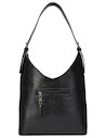 Diseño moderno de tote bag negra con correa ajustable, ideal para actividades diarias.