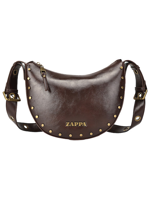 Bolsillo con cierre metálico de la bandolera Zappa en color moro, ideal para llevar lo esencial.