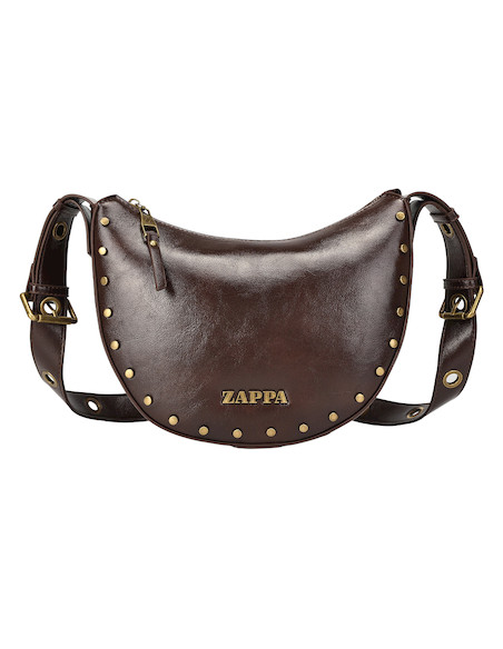 Bolsillo con cierre metálico de la bandolera Zappa en color moro, ideal para llevar lo esencial.