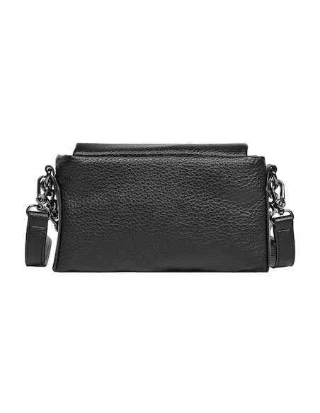 Bandolera negra de PU con acabado texturizado, ideal para un look audaz en ocasiones especiales.