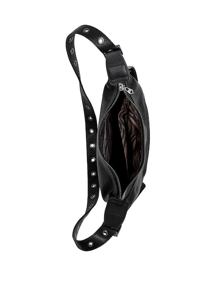 Bandolera negra Zappa para mujer, diseño moderno y audaz, ideal para uso casual.