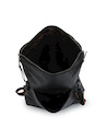 Bandolera negra de mujer en estilo casual, con textura única y detalles metálicos sutiles.