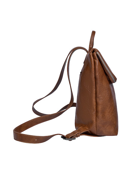 Estilo casual en mochila Zappa camel, con tirantes ajustables y tres bolsillos, ideal para actividades diarias.