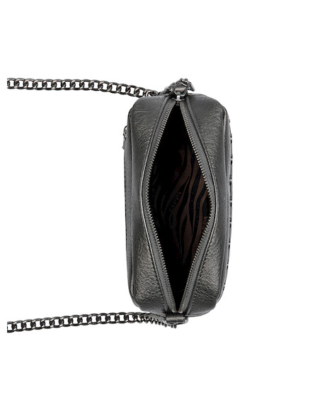 Bandolera gris casual para mujer, diseño en PU con detalles en metal, ideal para uso diario.