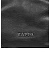 Vista lateral de la bandolera negra Zappa mostrando sus tres bolsillos y cierre metálico.