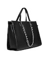 Tote bag negra con bolsillo trasero con cierre metálico, ideal para un acceso rápido y práctico.