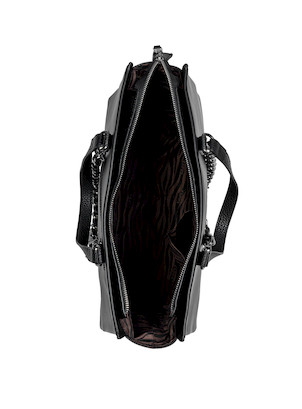 Tote bag Zappa con asas tubulares y correa de cadena metálica, perfecta para un look contemporáneo.