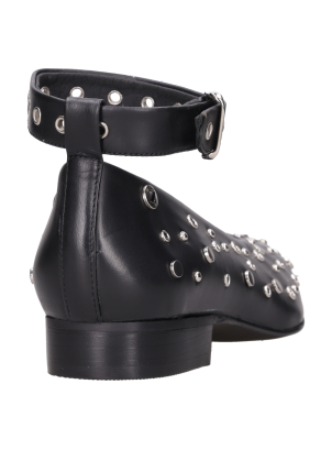 Ballerinas Zappa de cuero negro, diseño audaz con correa al tobillo y hebilla metálica ajustable.