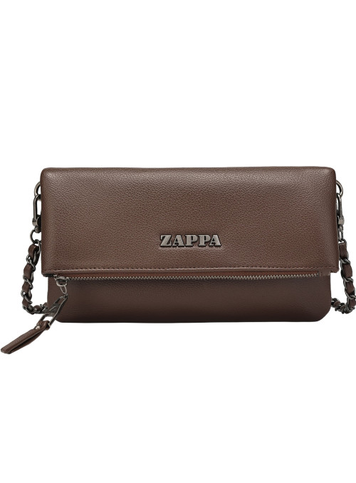 Bandolera café Zappa de mujer con acabado graneado y correa metálica extraíble.