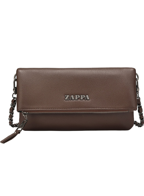 Bandolera café Zappa de mujer con acabado graneado y correa metálica extraíble.