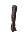 Bota vaquera de mujer en cuero moreno oscuro con acabado encerado, estilo contemporáneo y rebelde.