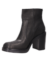 Botín negro de cuero para mujer, estilo casual, con cremalleras metálicas en la parte frontal.