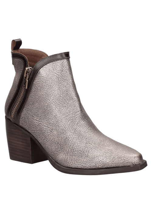 Botín de cuero oro para mujer, estilo casual, ideal para uso diario y actividades informales.