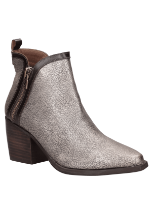 Botín de cuero oro para mujer, estilo casual, ideal para uso diario y actividades informales.