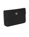 Billetera negra mujer moderna ideal para actividades urbanas con cremallera perimetral.