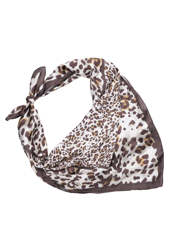 pañuelo mujer animal print casual en seda sintética, accesorio versátil para anudar en el cuello o bolso