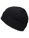 gorro negro mujer de punto con logotipo de cuero, perfecto para looks contemporáneos.