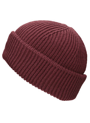 Gorro de punto grueso burdeos, para mujer, ideal para combinar con chaquetas de cuero, textura cálida.